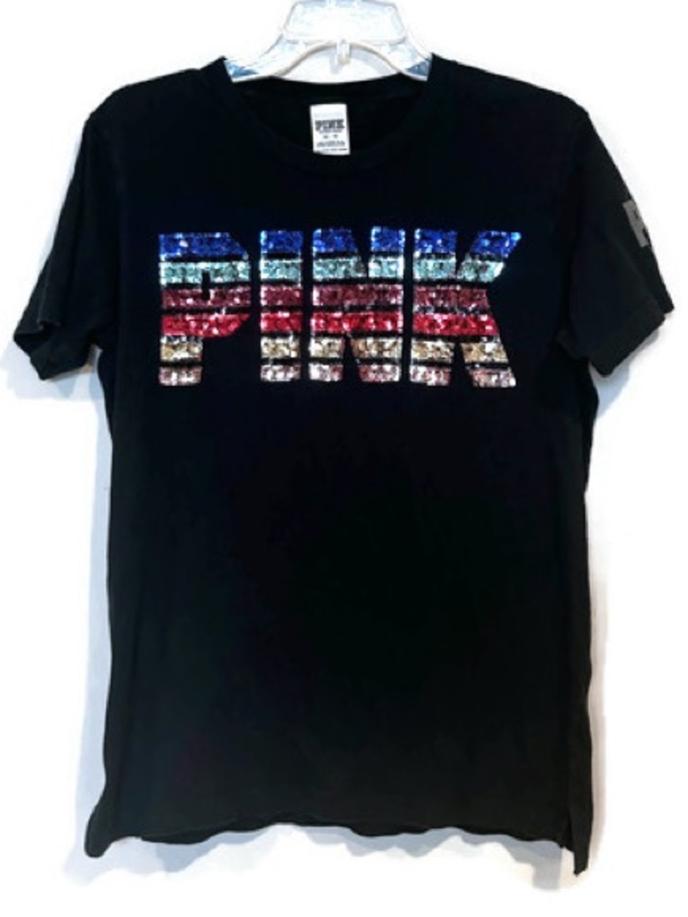 Victoria’s Secret PINK 2016 Bling Rainbow Sequin T-Shirt Y2K Graphic Tee 2016